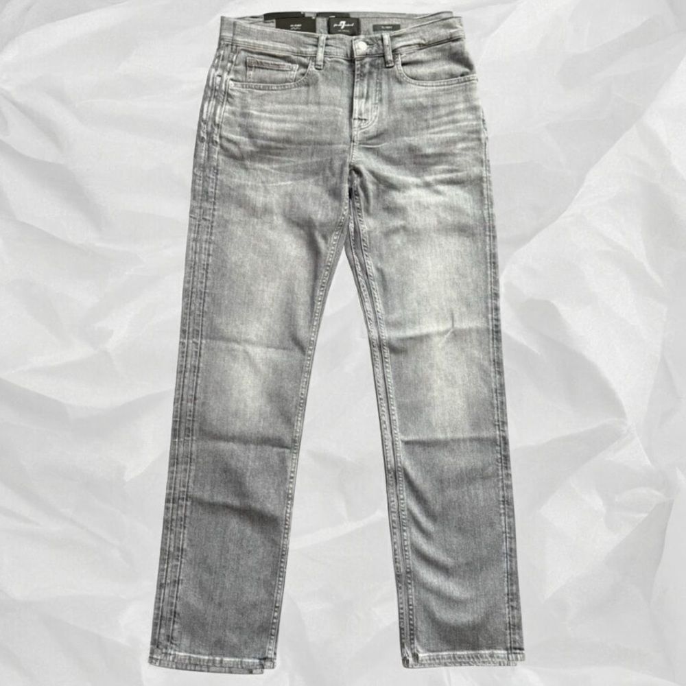 7 For All Mankind Straight Leg Jeans in Light Gray Wash